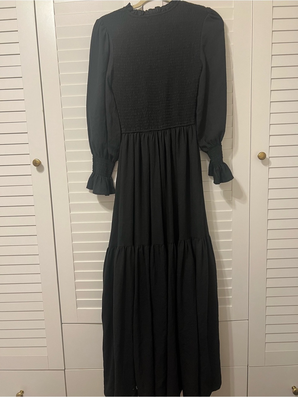 Ivy City Co Black Smocked Bodice Tiered Maxi Dress